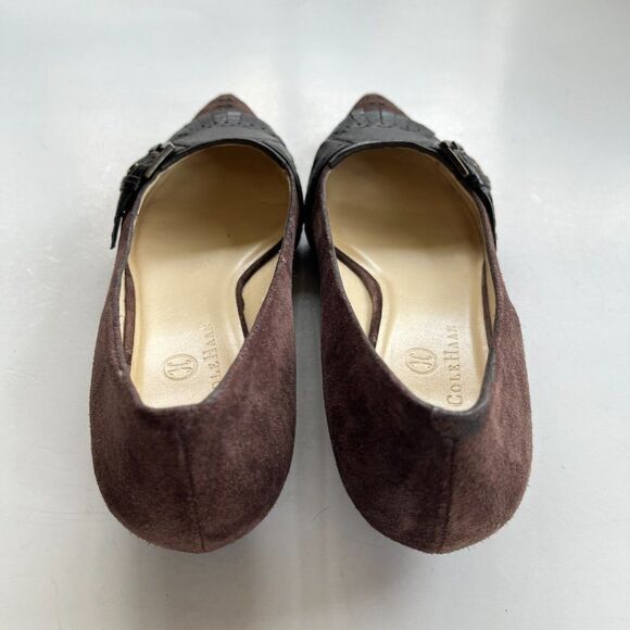 COLE HAAN POINTY TOE LOW‎ HEEL FRINGE BUCKLE BROWN - Picture 4 of 5